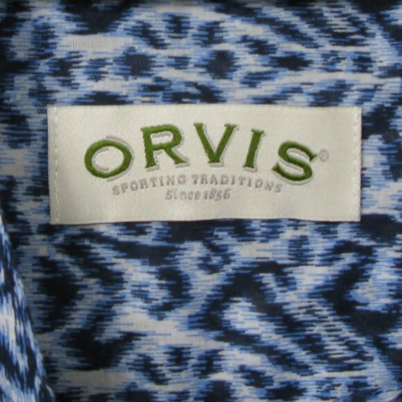 Orvis Blue/White Patterned 100% Cotton Short Sleeve Blouse Size 6 - Picture 5 of 6